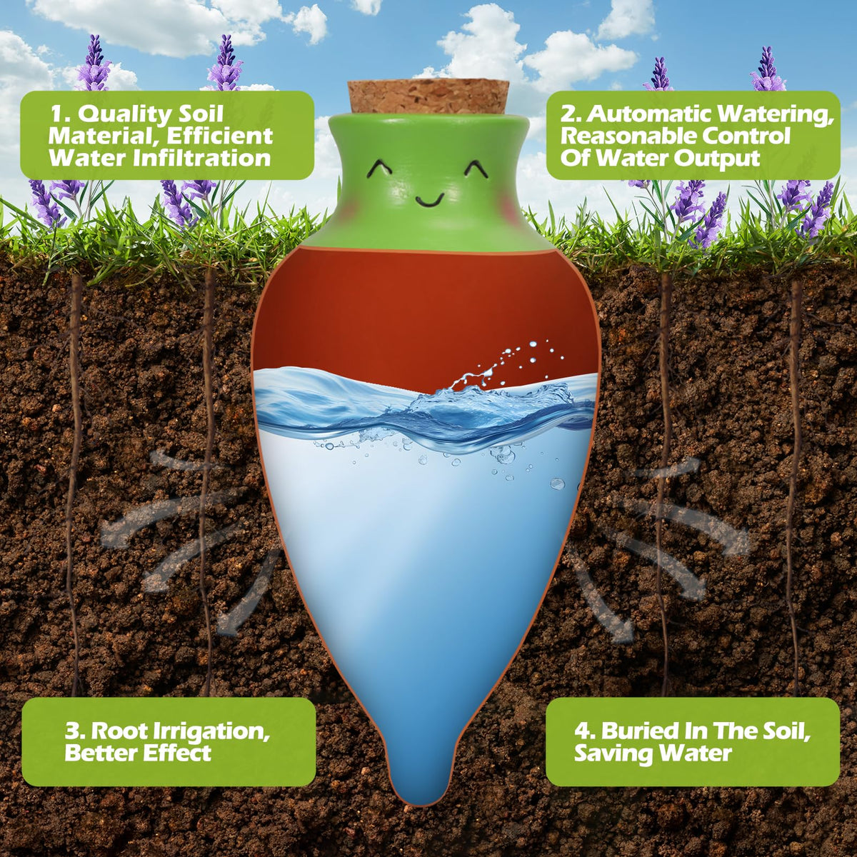 VICAMB clay plant watering spike 9.5oz for consistent moisture