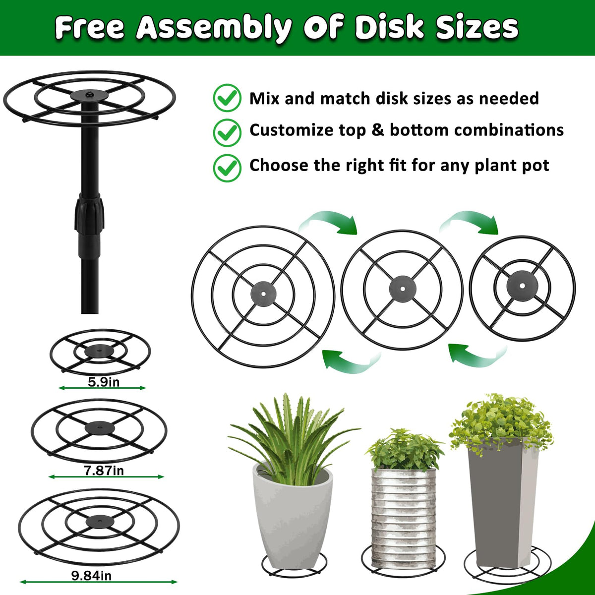 VICAMB adjustable planter riser base plate 5.9in stabilizes pots with lift