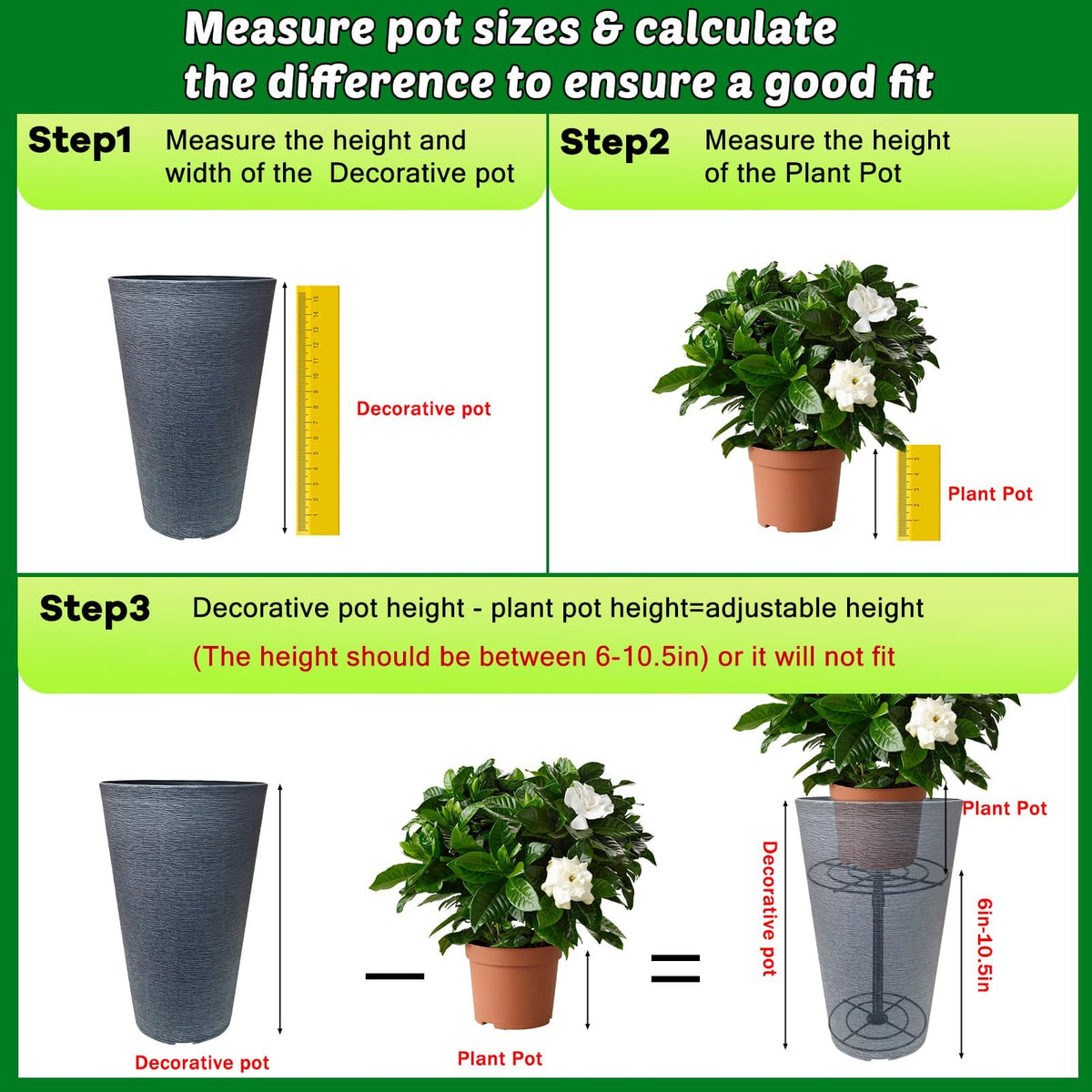 VICAMB adjustable planter riser top plate 9.84in fits large planters securely