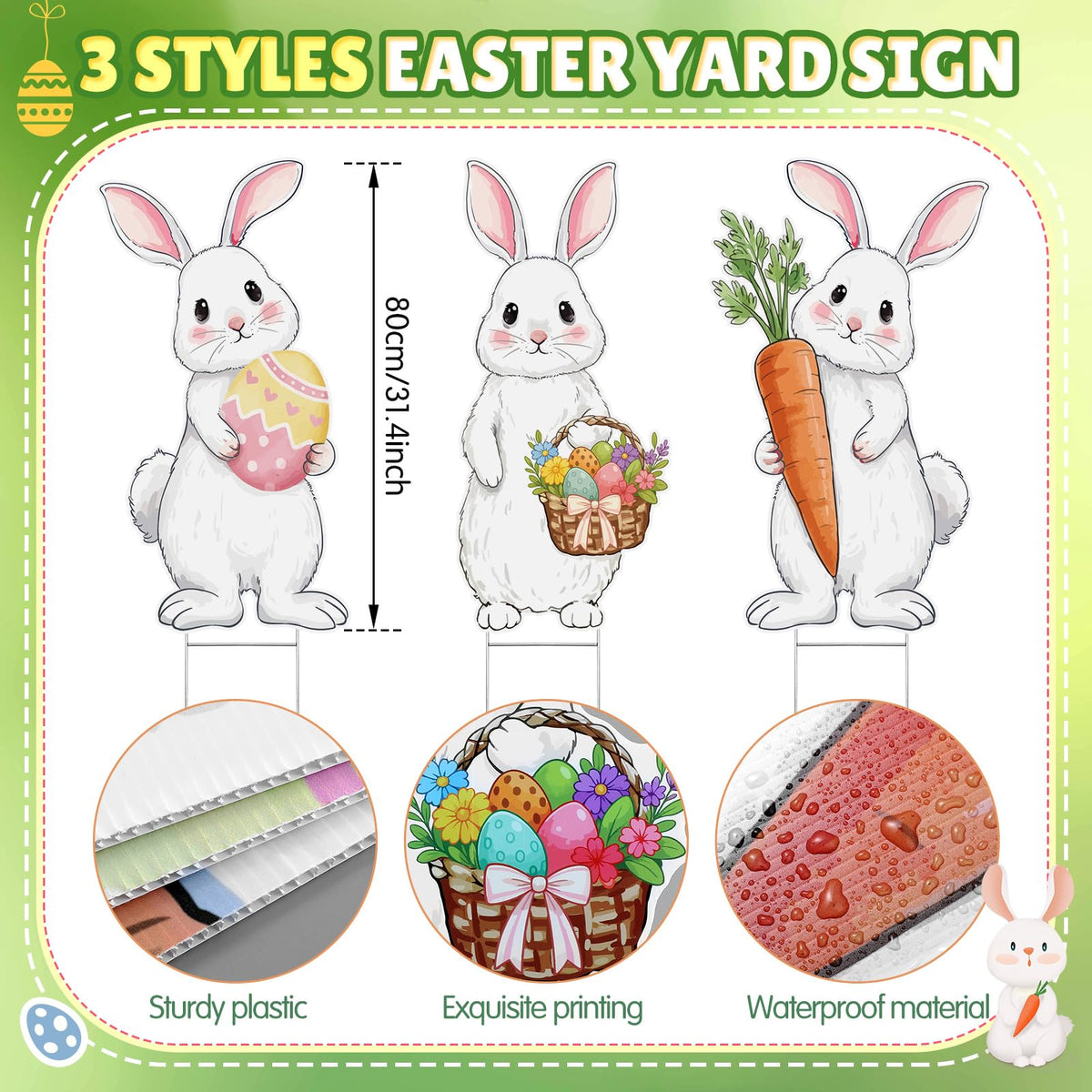 Vicenpal bunny with carrot yard sign brightens spring lawn decor.