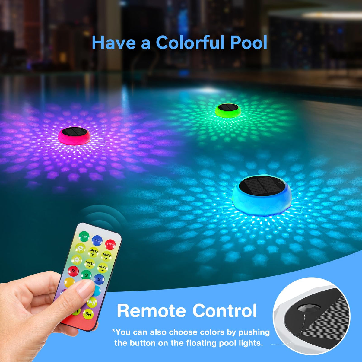VICHTOP pool light displaying dynamic RGB modes for lively outdoor parties