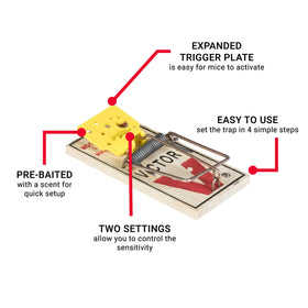 Victor Easy Set Mouse Trap prebaited cheese pedal close-up for fast setup