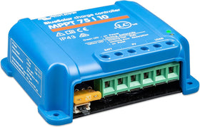 Victron Energy BlueSolar MPPT controller terminal block ready for battery wiring.