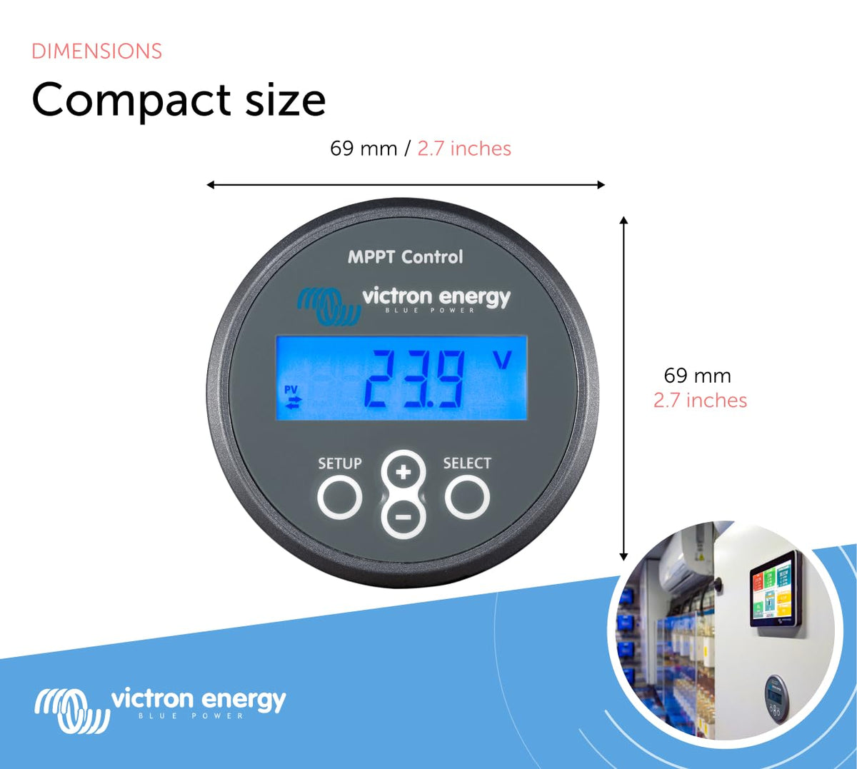 Victron Energy MPPT Control weatherproof enclosure for outdoor solar setups.