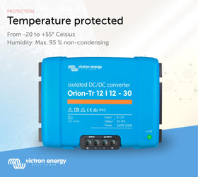 Victron Energy Orion-Tr IP43 protection shows splash resistance in damp environments.
