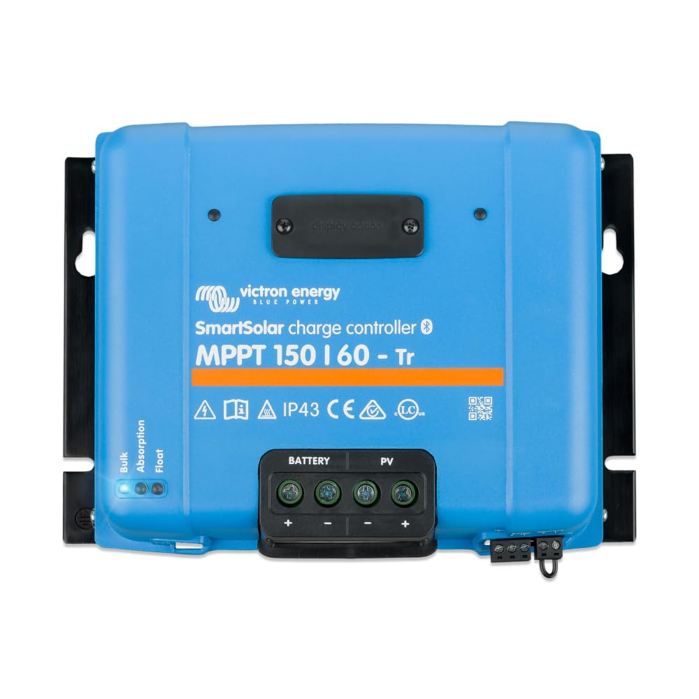 Victron Energy SmartSolar MPPT controller front view with Bluetooth shows compact, accessible controls