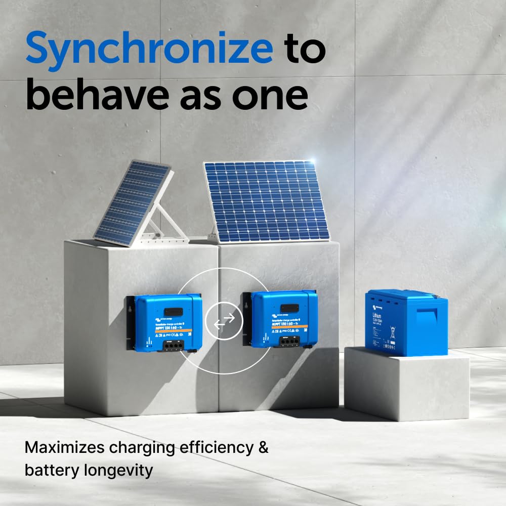 Synchronization of Victron Energy SmartSolar MPPT controllers for unified energy management.