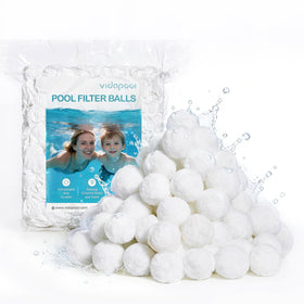 Vidapool filter balls closeup showing ultra-fine filtration for clearer pool water