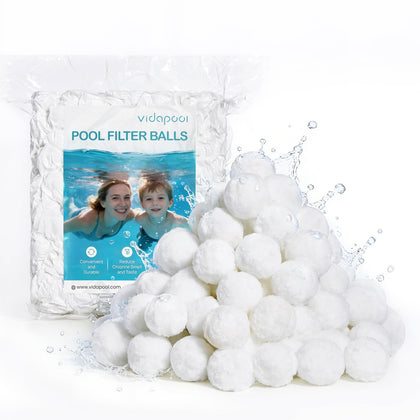 Vidapool filter balls closeup showing ultra-fine filtration for clearer pool water