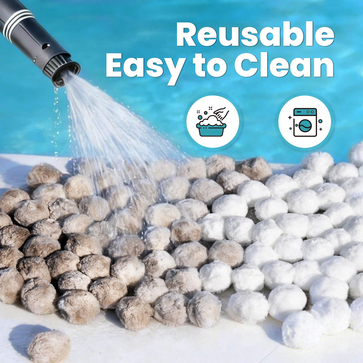 Vidapool filter balls appear dust free and clean in water