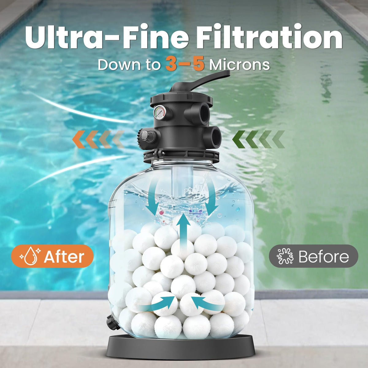 Vidapool filter balls installed in a sand filter for easy maintenance