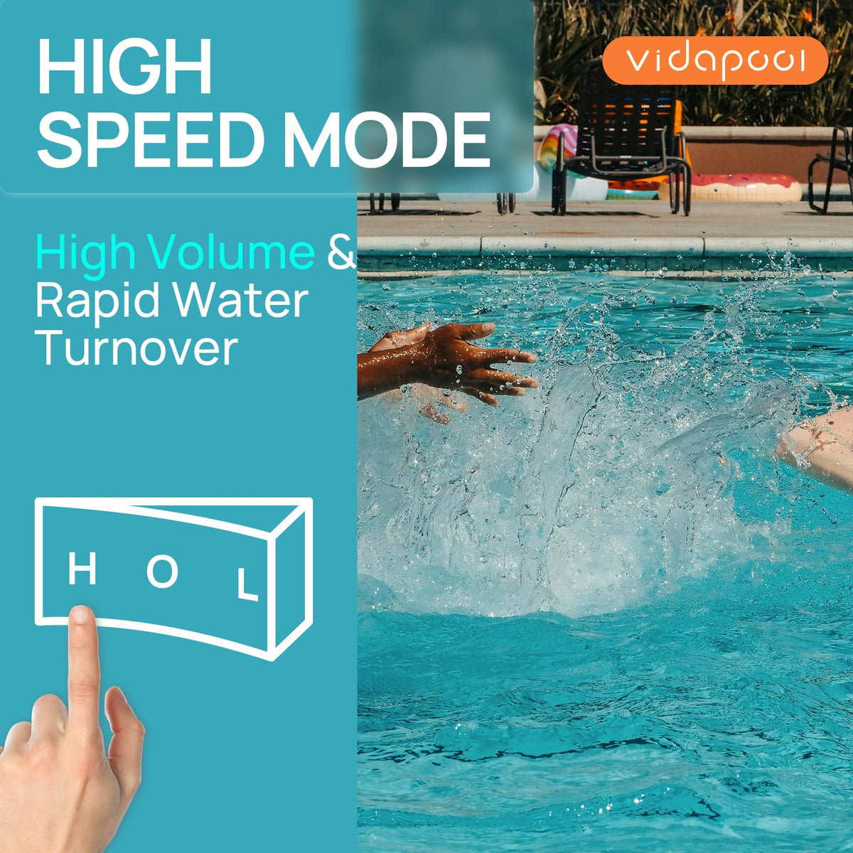 Vidapool control panel view shows easy dual-speed control and settings