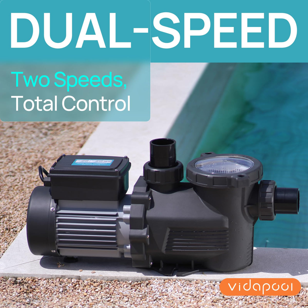 Vidapool pump side view highlights compact design for limited spaces