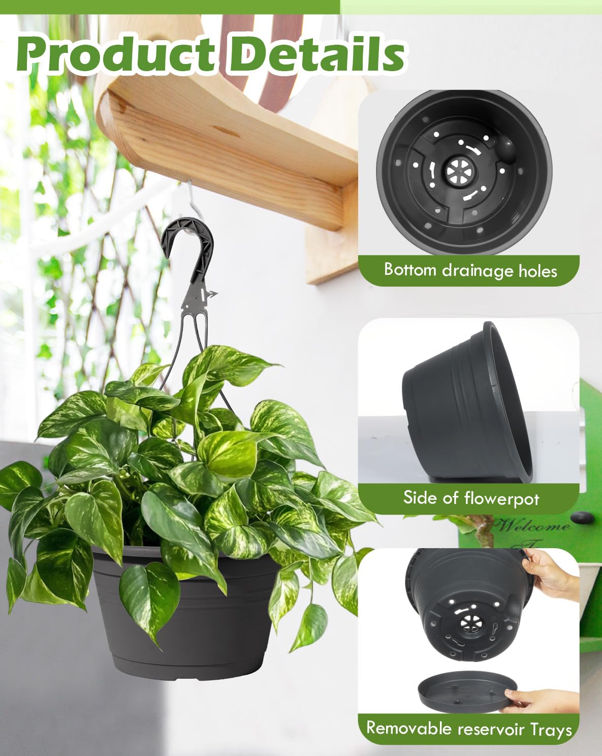 VIDELLY round hanging planter with tray for easy drainage management
