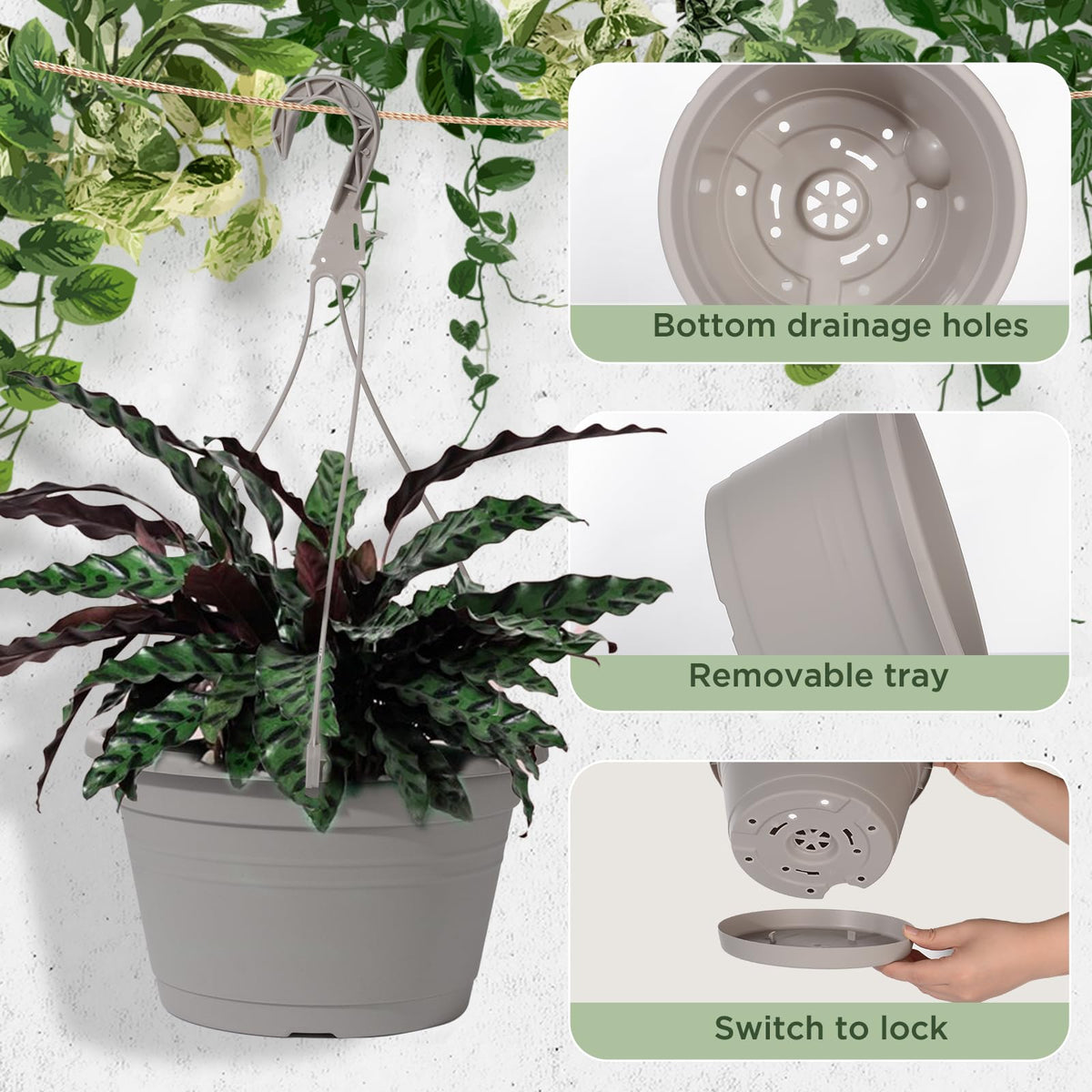 VIDELLY beige-to-dark-gray round planters offer versatile decor options.