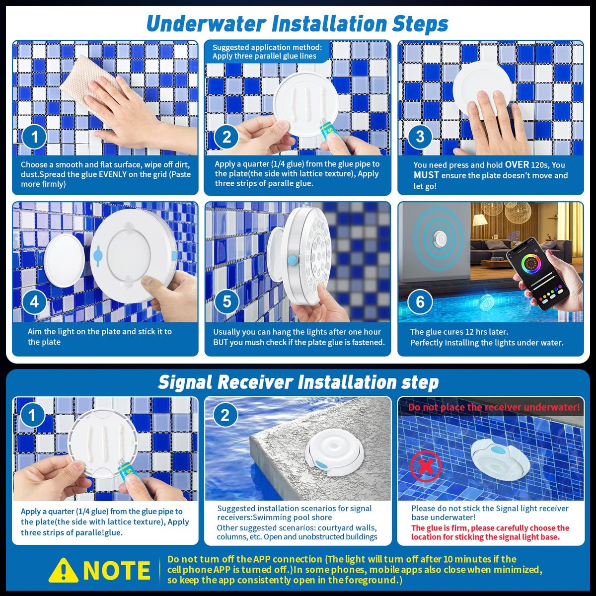 VIDOME underwater LED light IP68 waterproof for reliable submersion.