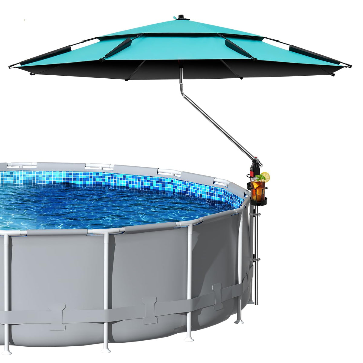 Vidoya above-ground pool umbrella shading poolside relaxation