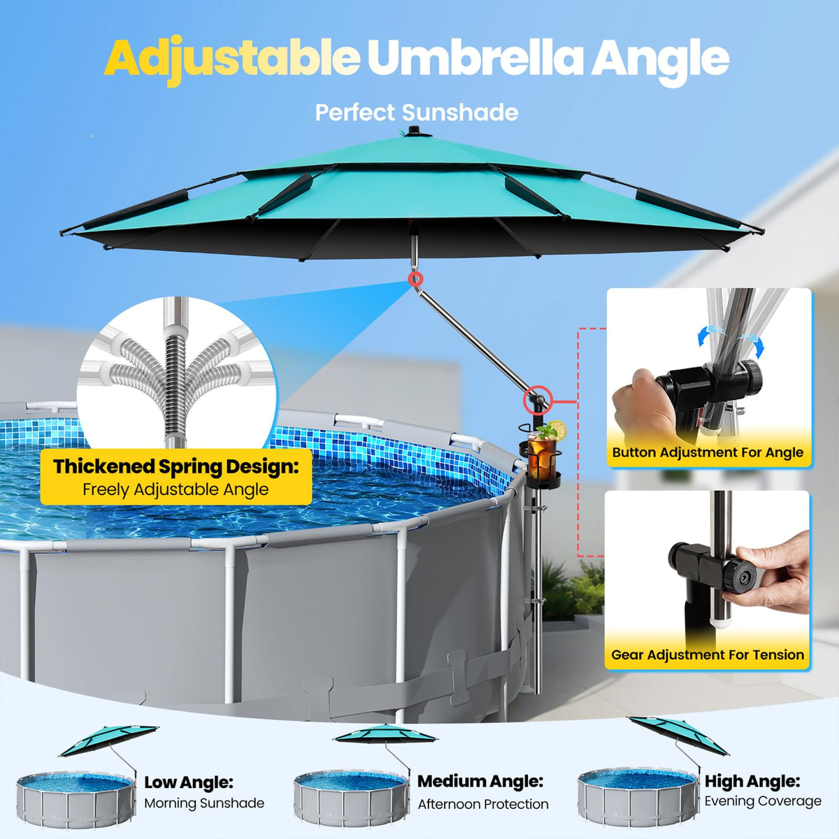 Vidoya adjustable-angle pool shade for precise sun control