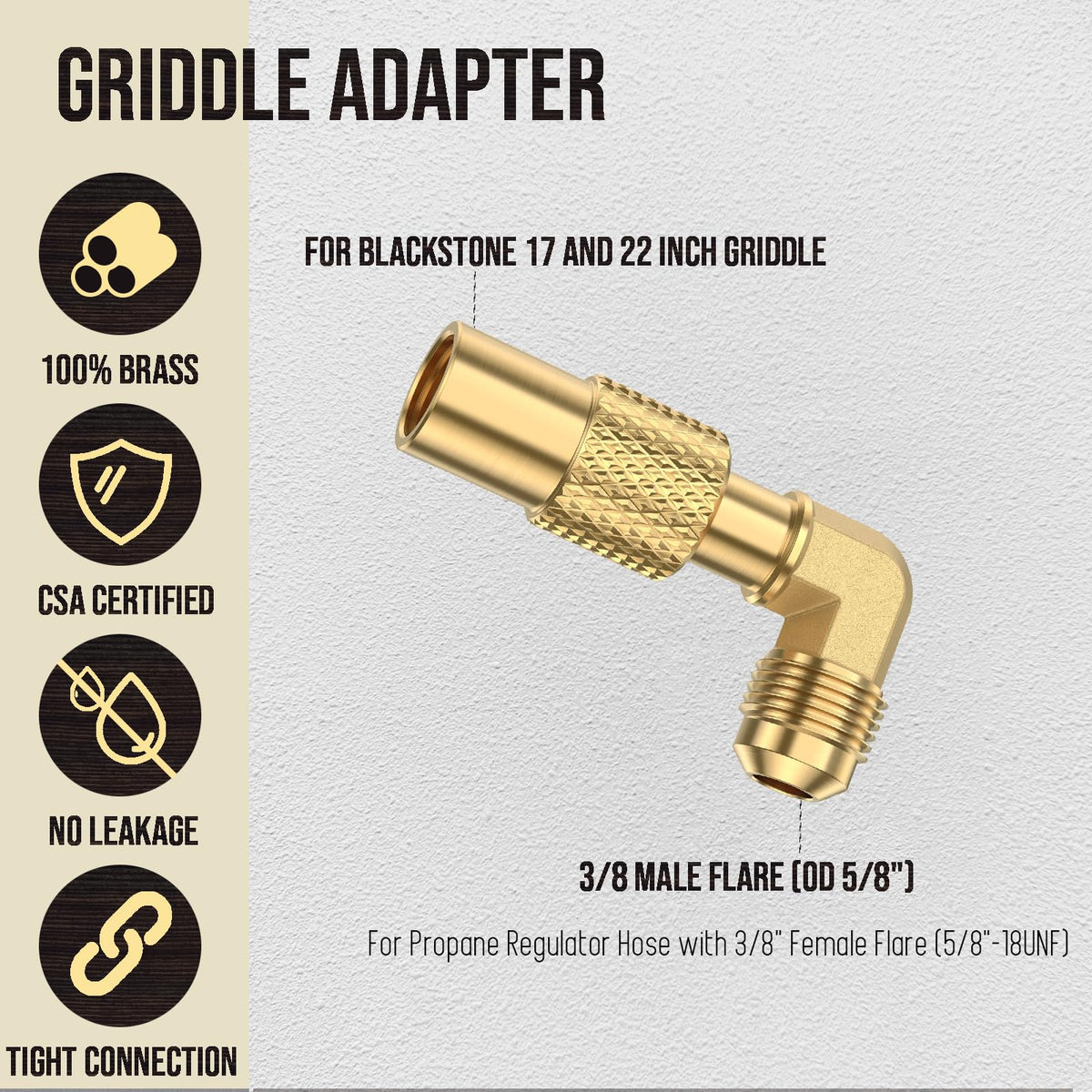 VIEAUBE brass elbow adapter with male flare connector for secure propane setup.