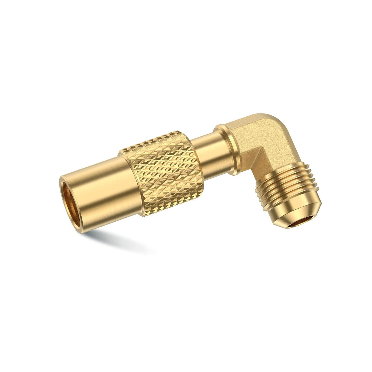 VIEAUBE brass 3/8-in elbow adapter side view for reliable outdoor grill connections.
