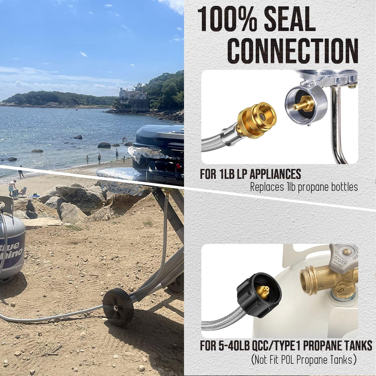 VIEAUBE brass and braided stainless steel construction withstands outdoor use