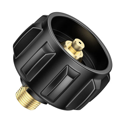 VIEAUBE QCC1 propane adapter assembly ready for secure connection.