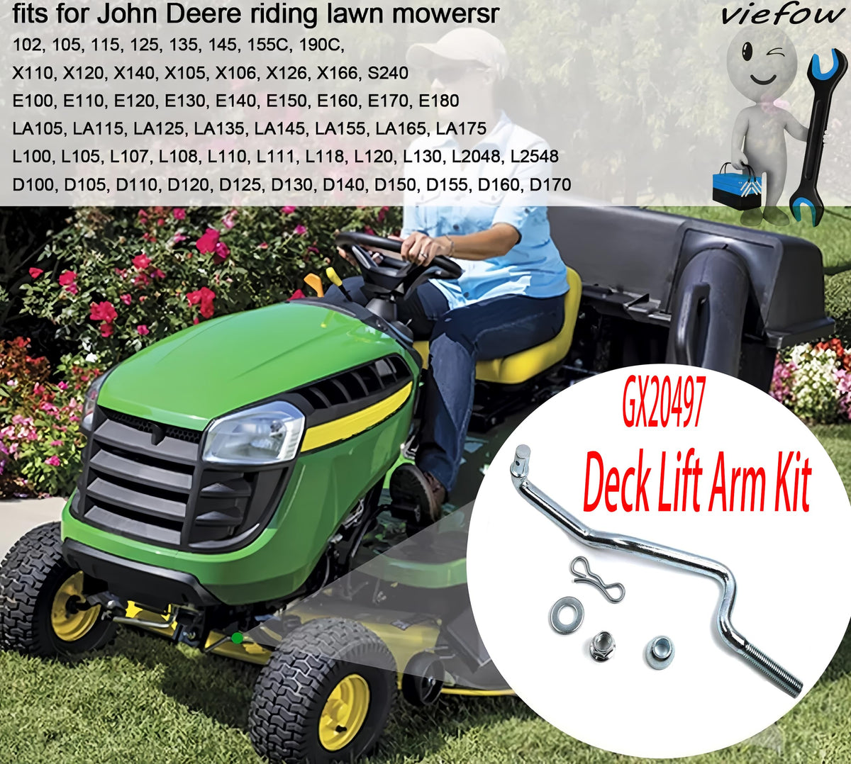 Viefow GX20497 front draft arm ball aids deck alignment and reliable engagement.