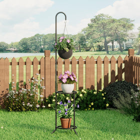 Viewcare versatile stand enhances living spaces, patios, and gardens with tall iron organization.