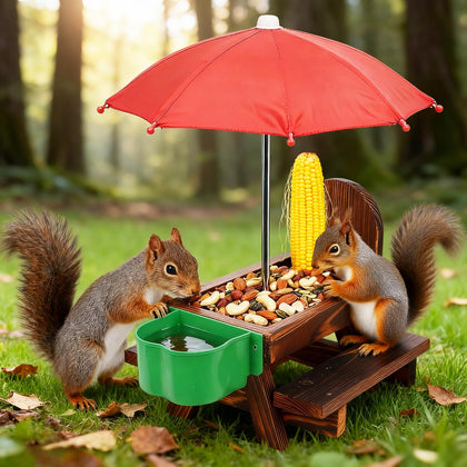 Vigormar Squirrel Feeder with Water Bowl hydrates visiting wildlife
