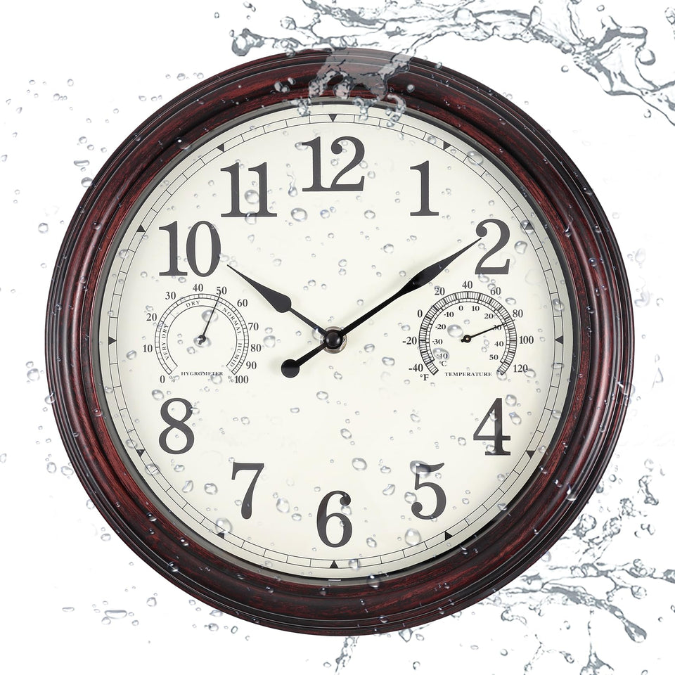 Vigorwise 12-inch outdoor clock face offers easy readability on patios.