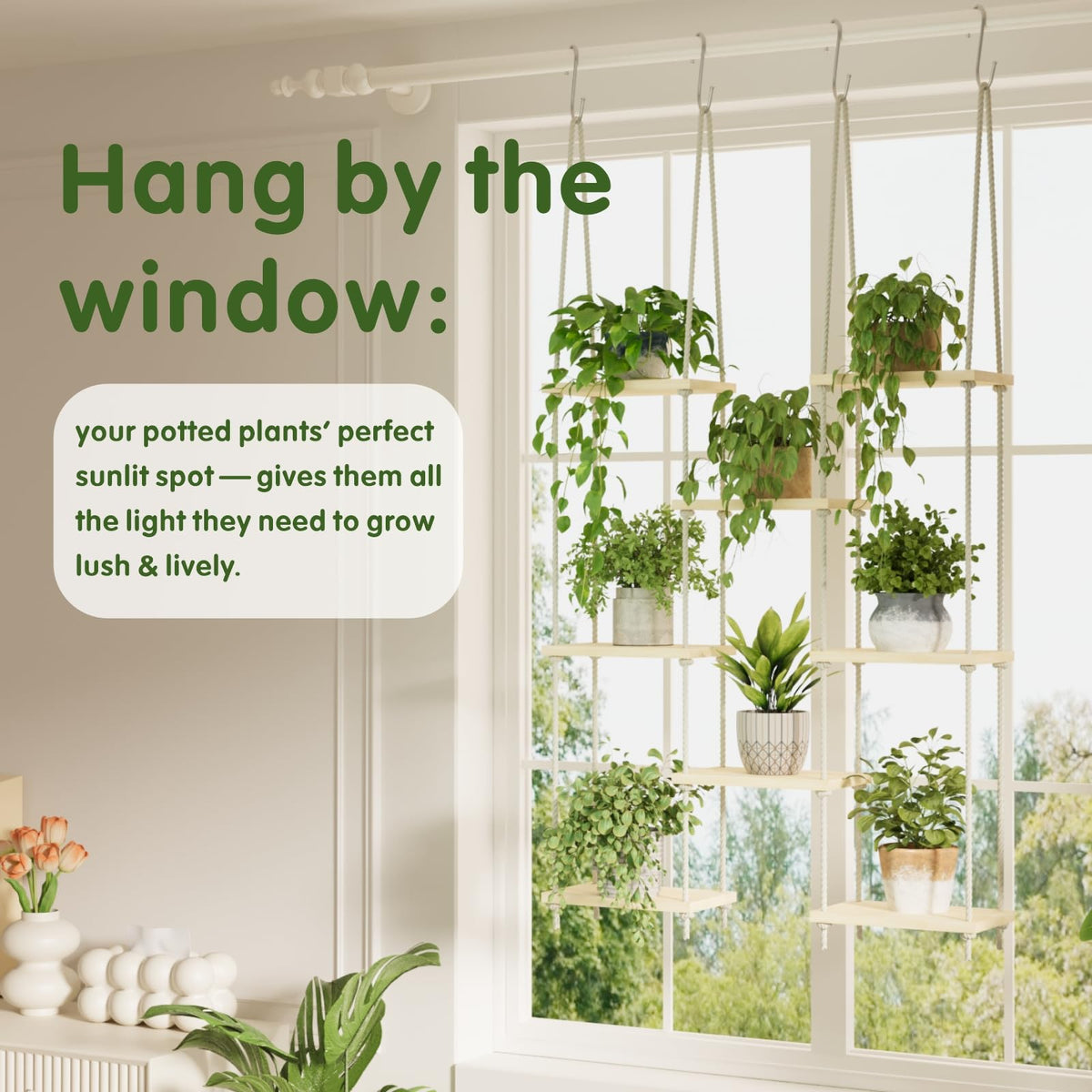 Vihawke macrame plant hanger adjustable height for versatile display.