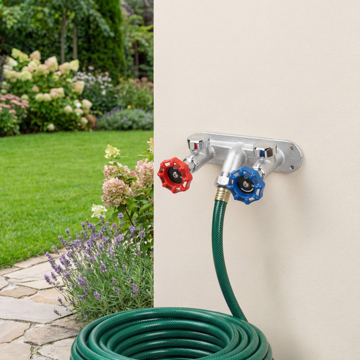 VIHOSE rotating handle enables effortless outdoor water control.