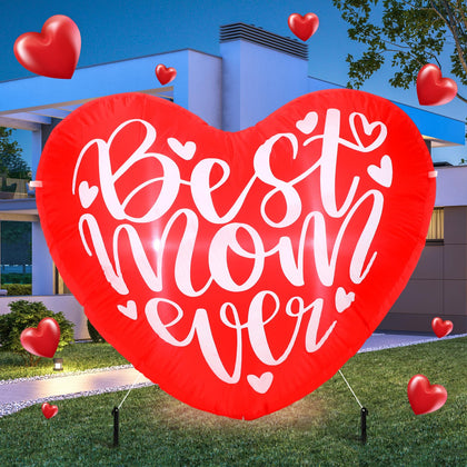 VIHOSE Best Mom Ever heart inflatable outdoors adds festive curb appeal with bright LED lighting.