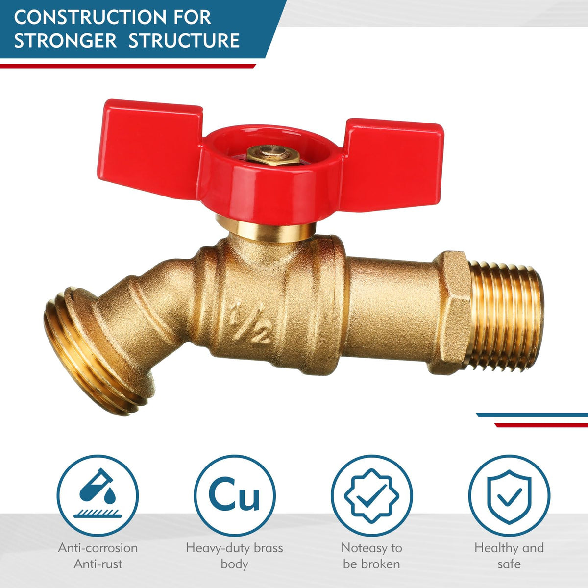 VIHOSE red hose bib with 1/4 turn handle for quick shut-off