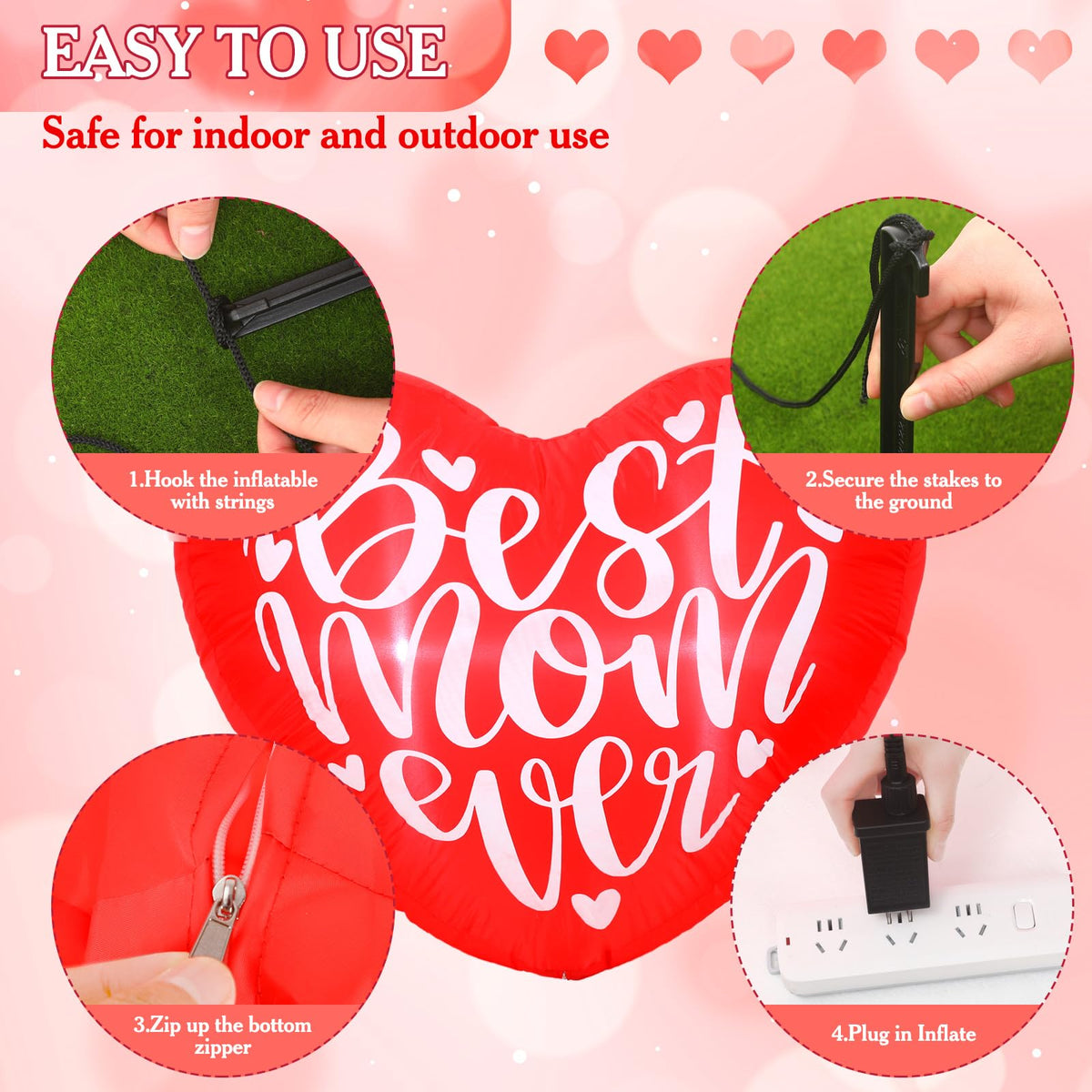VIHOSE 3.9 ft heart inflatable made of weather-resistant material for year-round garden display.