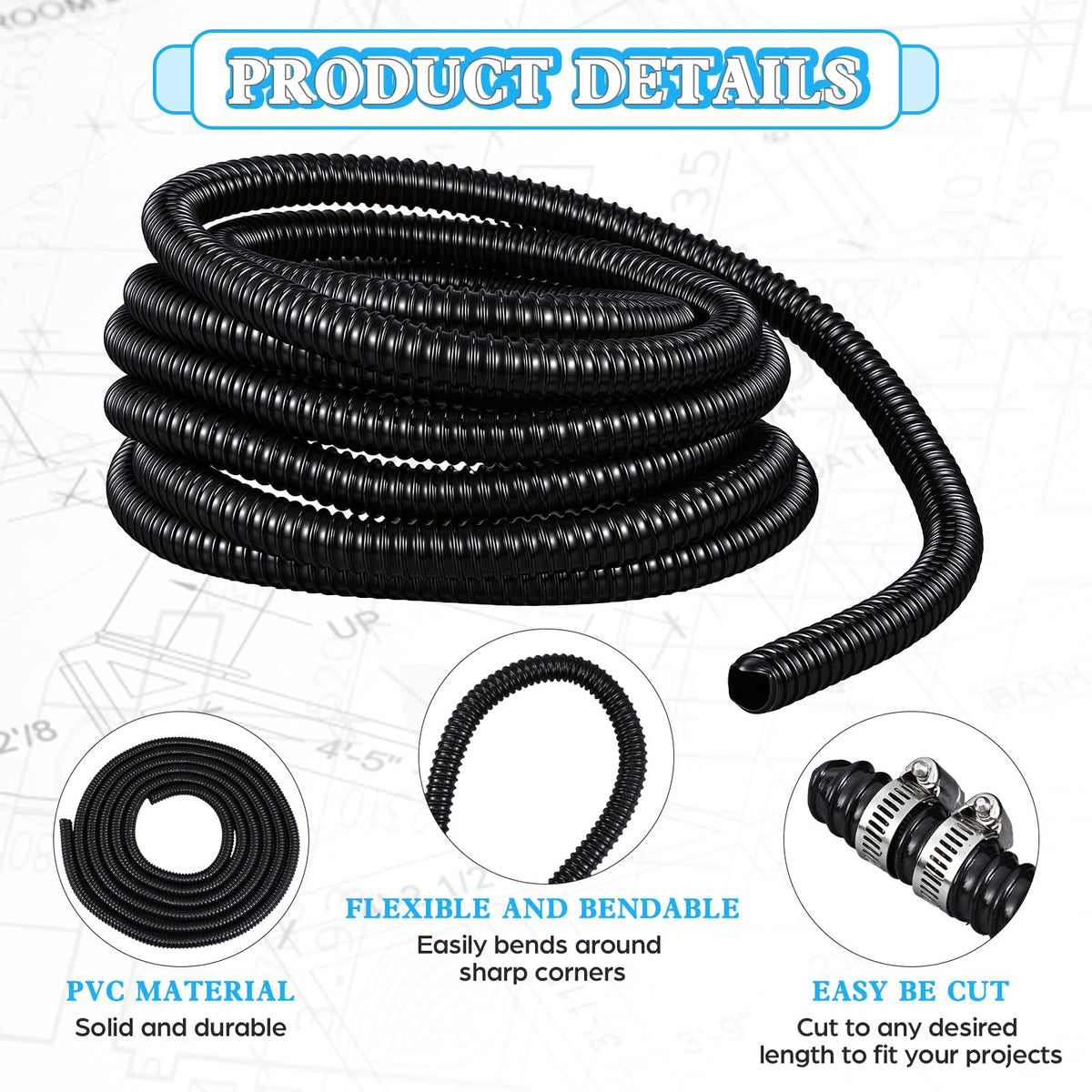 VIHOSE corrugated exterior resists kinks during routing.