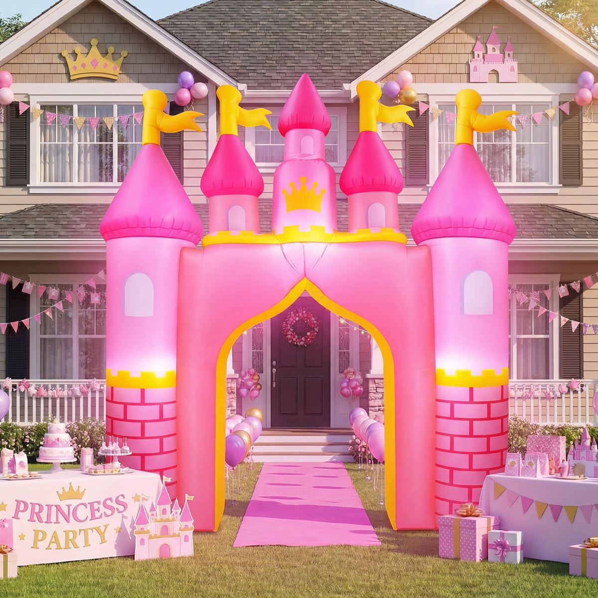 VIHOSE soft polyester pink castle withstands seasonal outdoor use