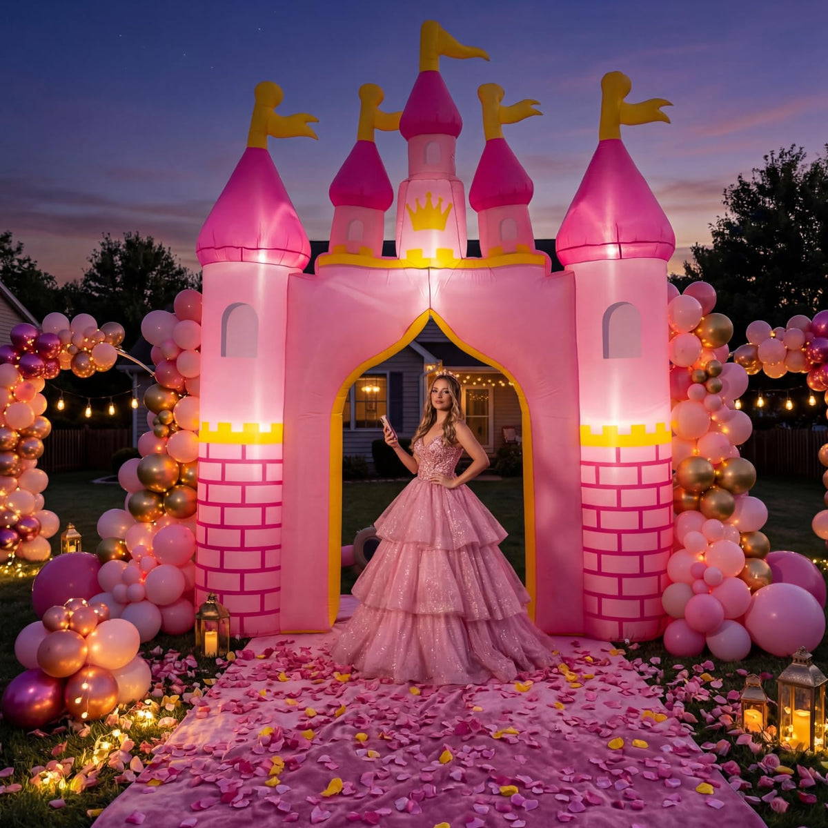 VIHOSE weather-resistant pink castle stays upright in light wind