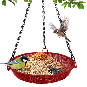 VIHSIPR hanging bird feeder outdoors with 9-inch mesh tray attracts small wild birds.