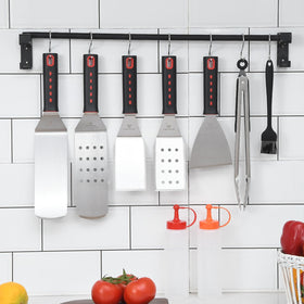 VIKEYHOME grill tongs gripping burgers and vegetables securely