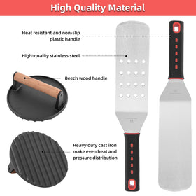 VIKEYHOME long spatula ready for flipping on a hot griddle