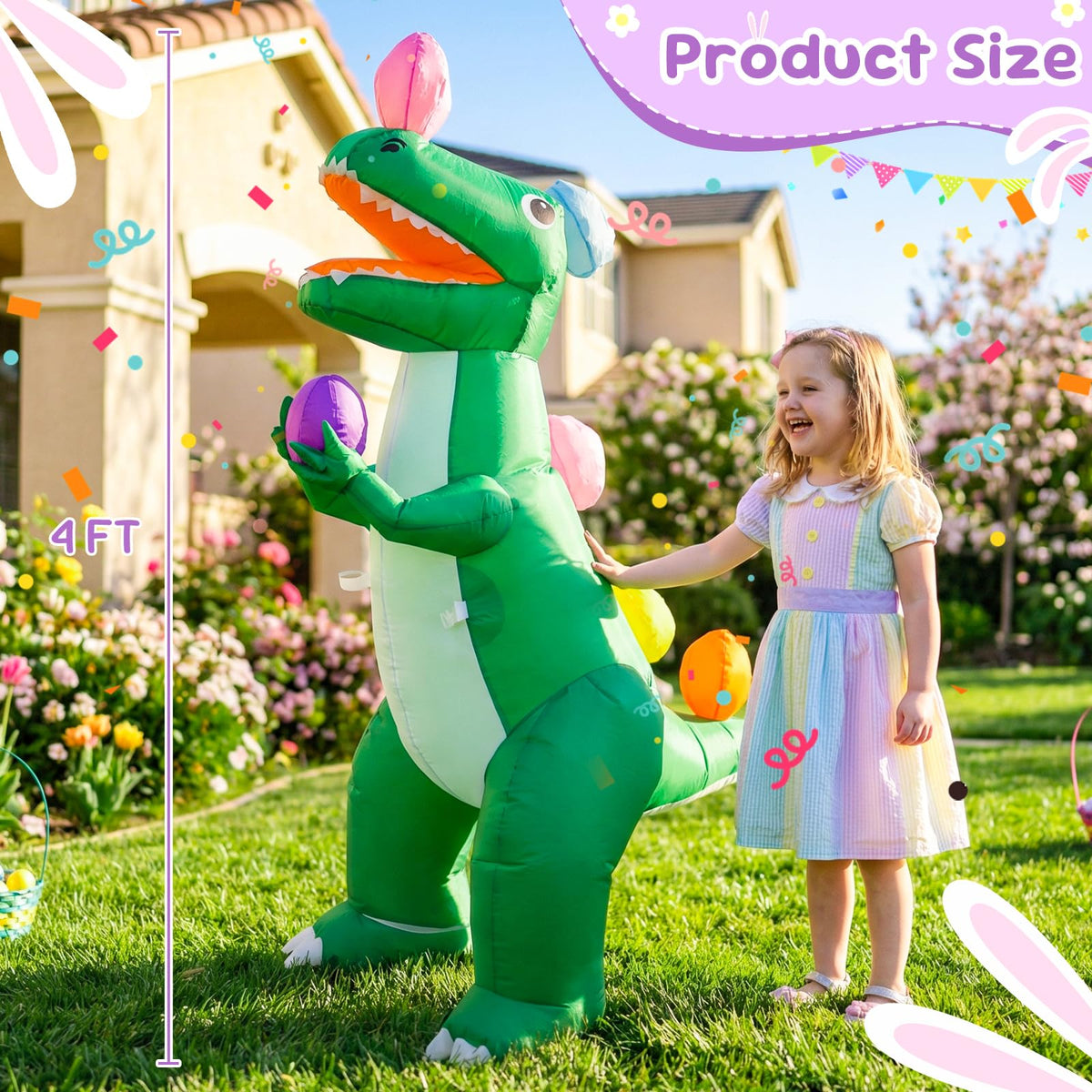 VIKIMORA Easter dinosaur with LED egg for bright night display.