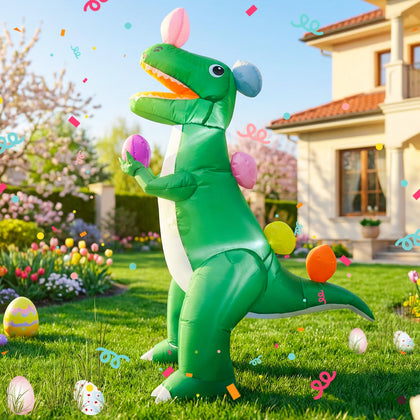 VIKIMORA 4ft Easter dinosaur inflatable for quick yard setup.