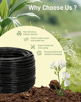 Vikua brown drip line blends with soil for discreet irrigation.