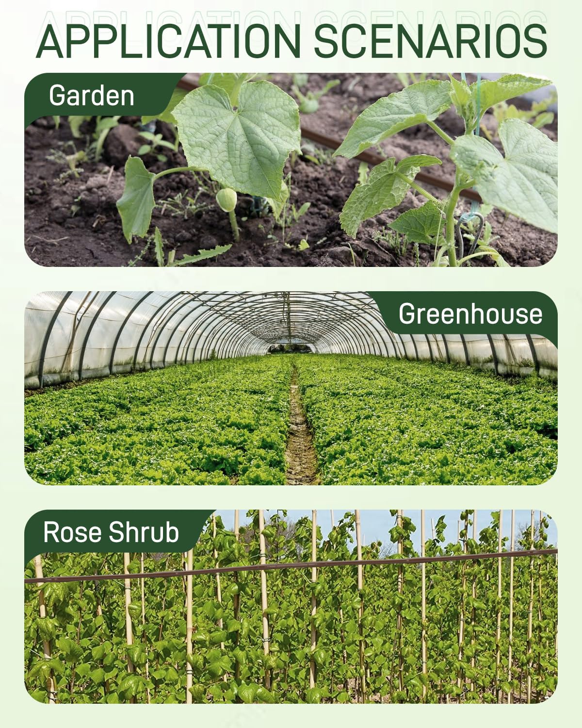 Vikua greenhouse irrigation tubing suitable for plant rows.