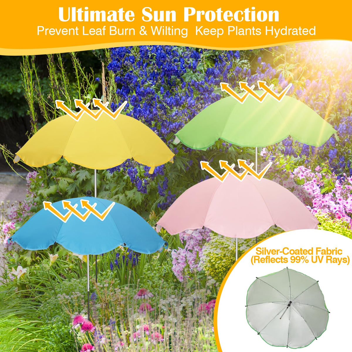 Vikua plant umbrella 360 degree tilt protects through changing sun paths