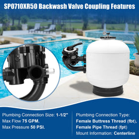 Built-in sight glass on Vikua SP0710XR50 lets you monitor backwash progress at a glance