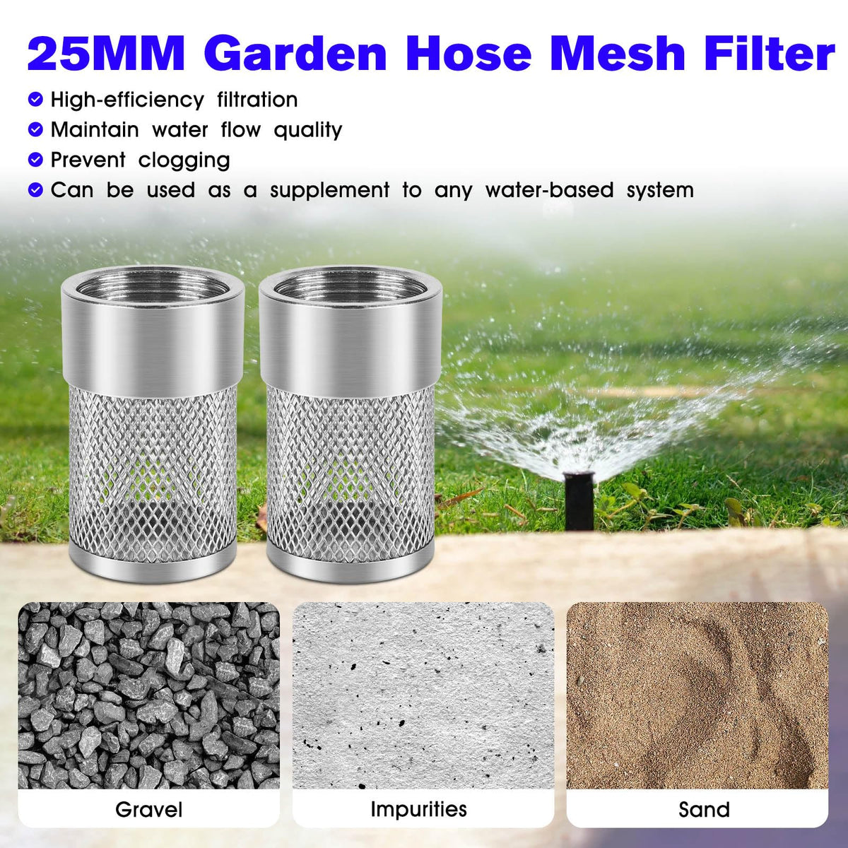 Vilapow garden hose suction screen maintains flow while filtering sediments.