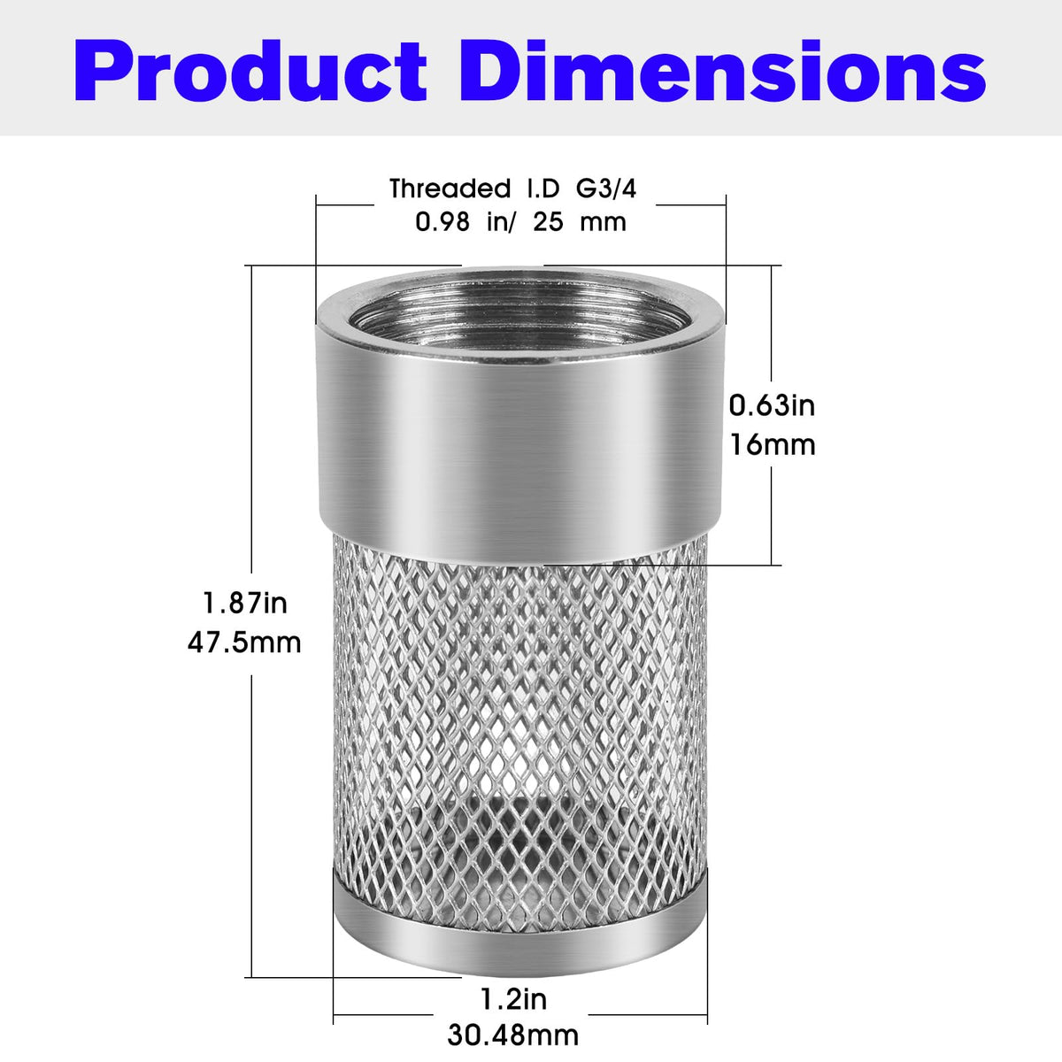 Vilapow water pump suction filter 25mm supports steady performance and reduced clogs.