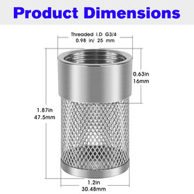 Vilapow water pump suction filter 25mm supports steady performance and reduced clogs.
